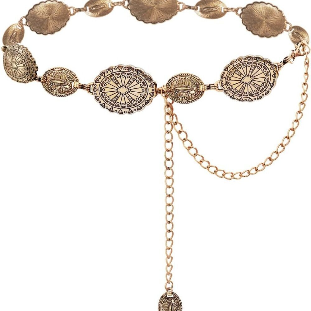 Western Metal Concho Belt for Women Cowgirl Chain Belts for Dresses Jeans